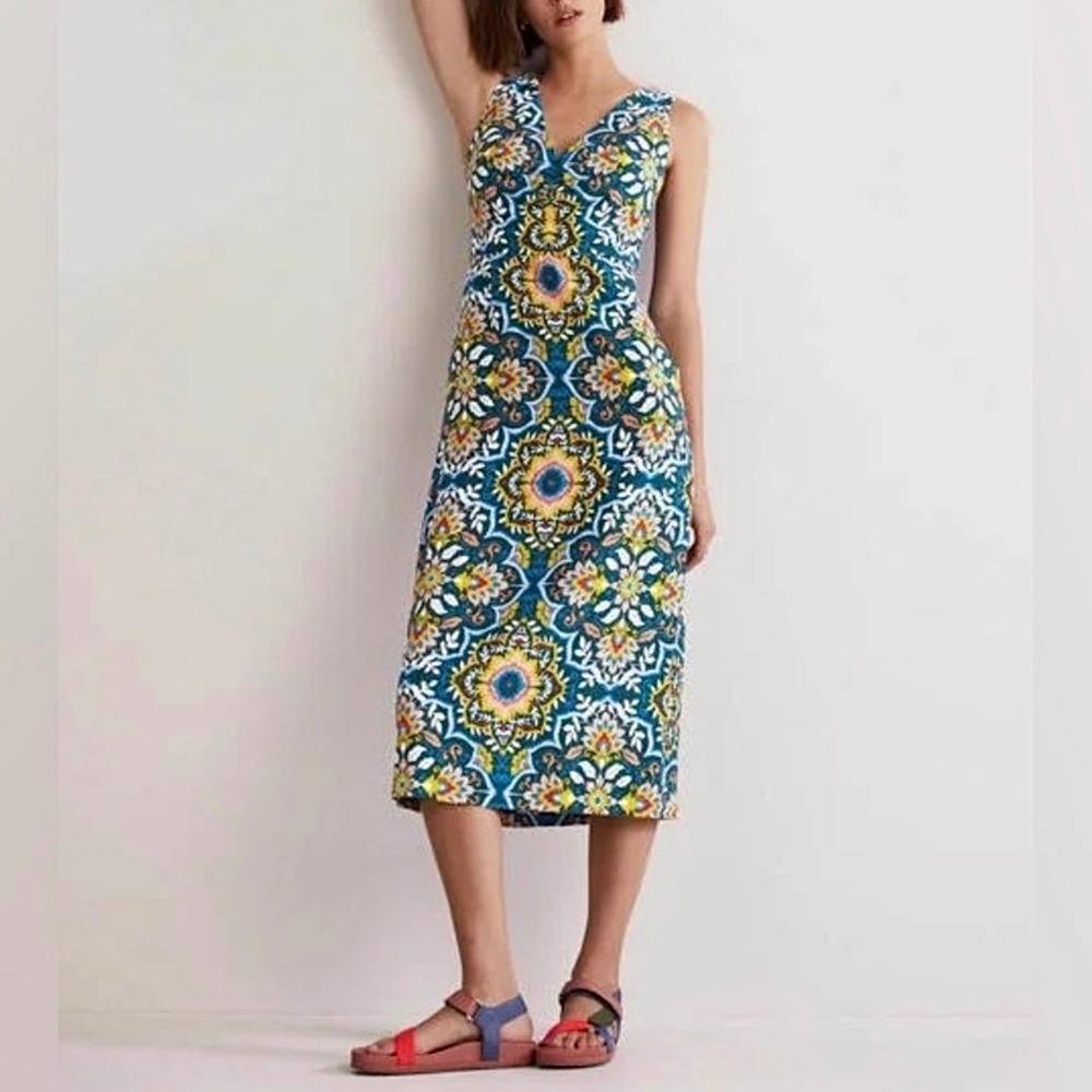 New Boden Blue Floral Fiona Column Midi Dress Size 4‎ Petite